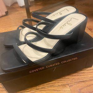 Black Strap Medium Heel Sandal